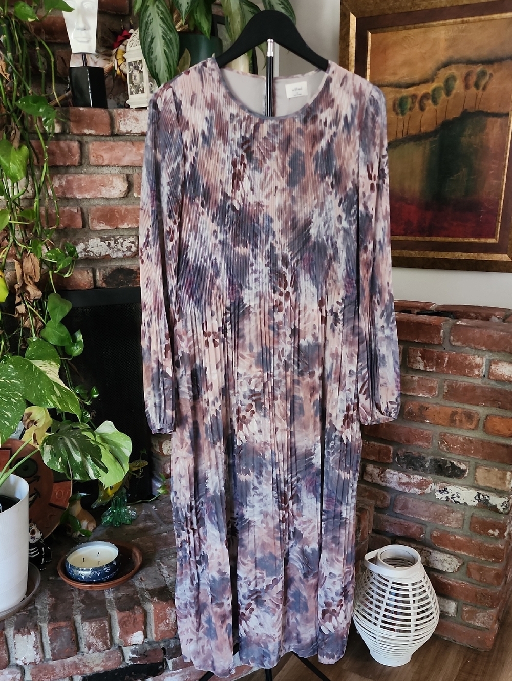 Wilfred Aritzia Pleated Long Sleeve Midi Dress Mauve Slate